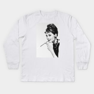 Audrey Hepburn Pop Art Portrait Kids Long Sleeve T-Shirt